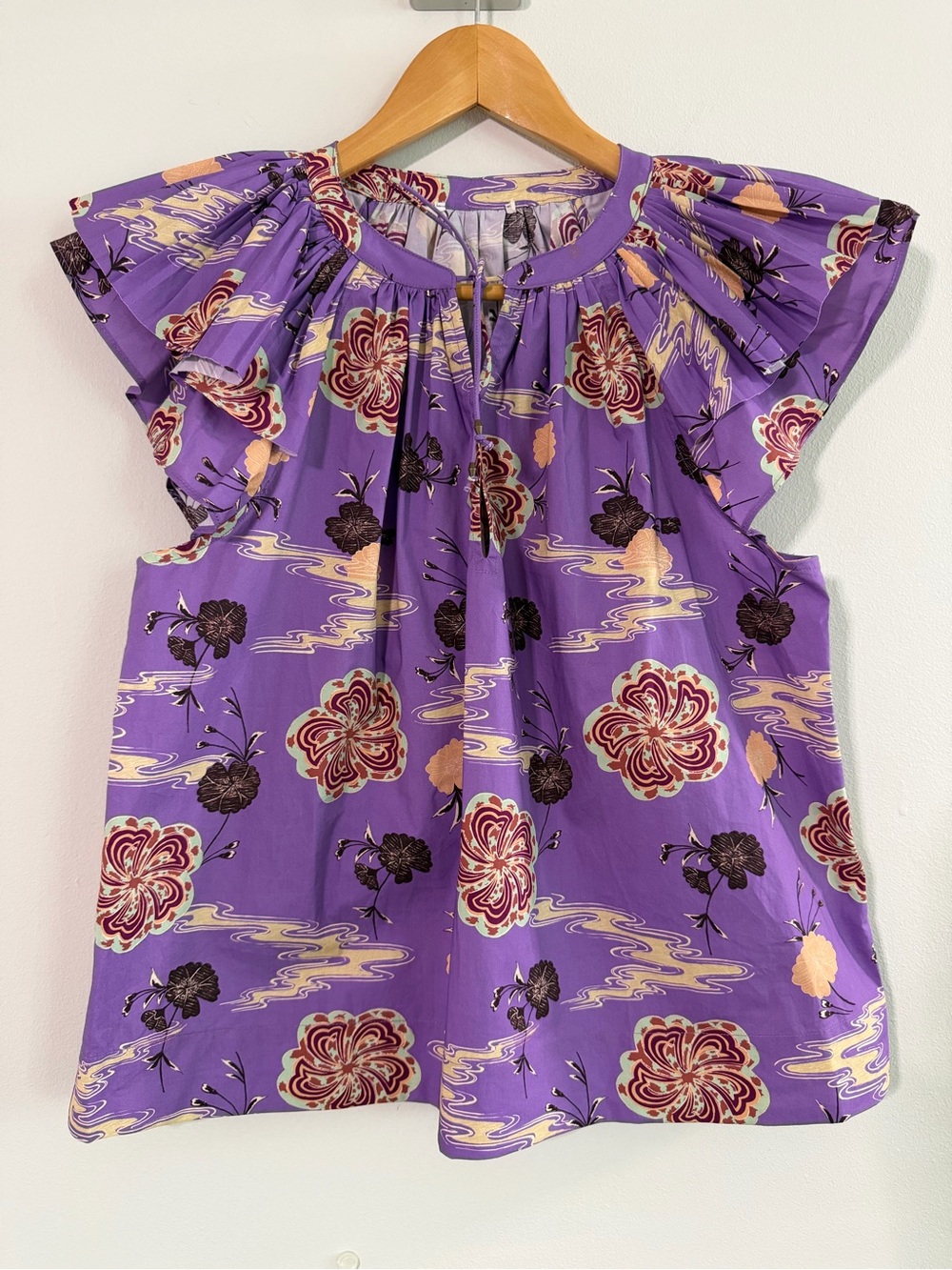Ulla Johnson Elia Blouse Purple Zinnia Floral Print Size 2